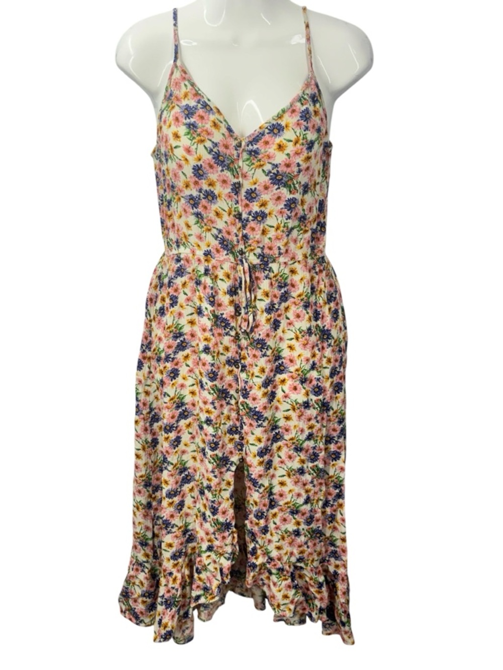 Rewind Floral Button-Front Midi Dress in Multi-Color